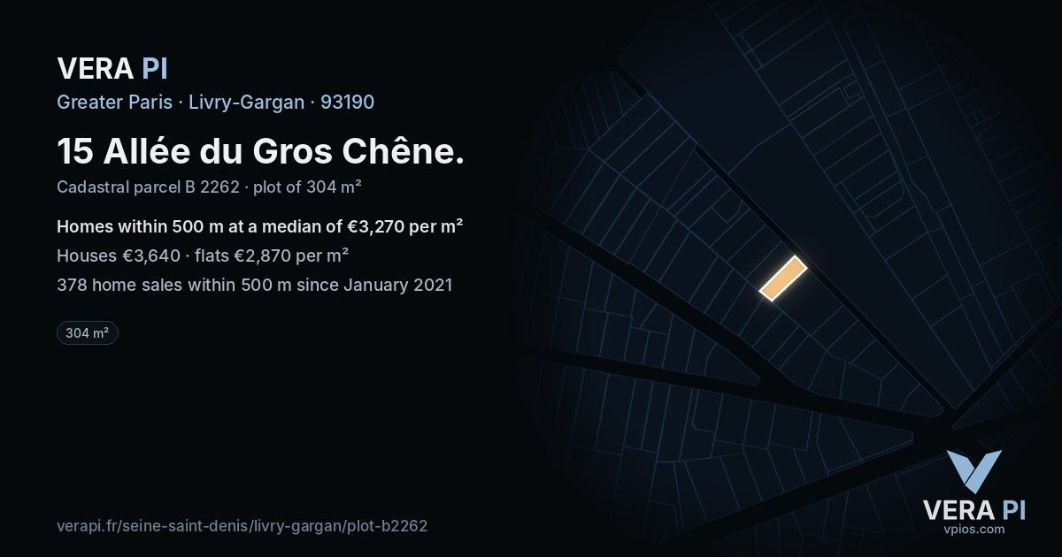 15 Allée du Gros Chêne, Livry-Gargan at night – the plot lit, the parcels around coloured by the prices near them