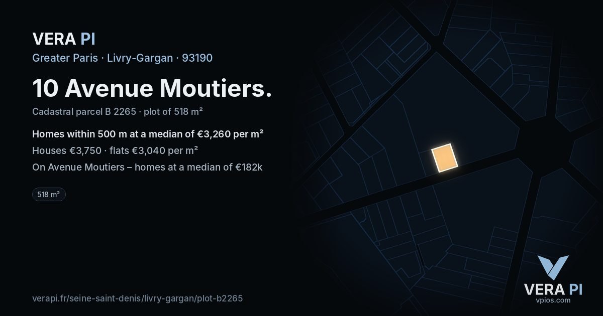 10 Avenue Moutiers, Livry-Gargan at night – the plot lit, the parcels around coloured by the prices near them