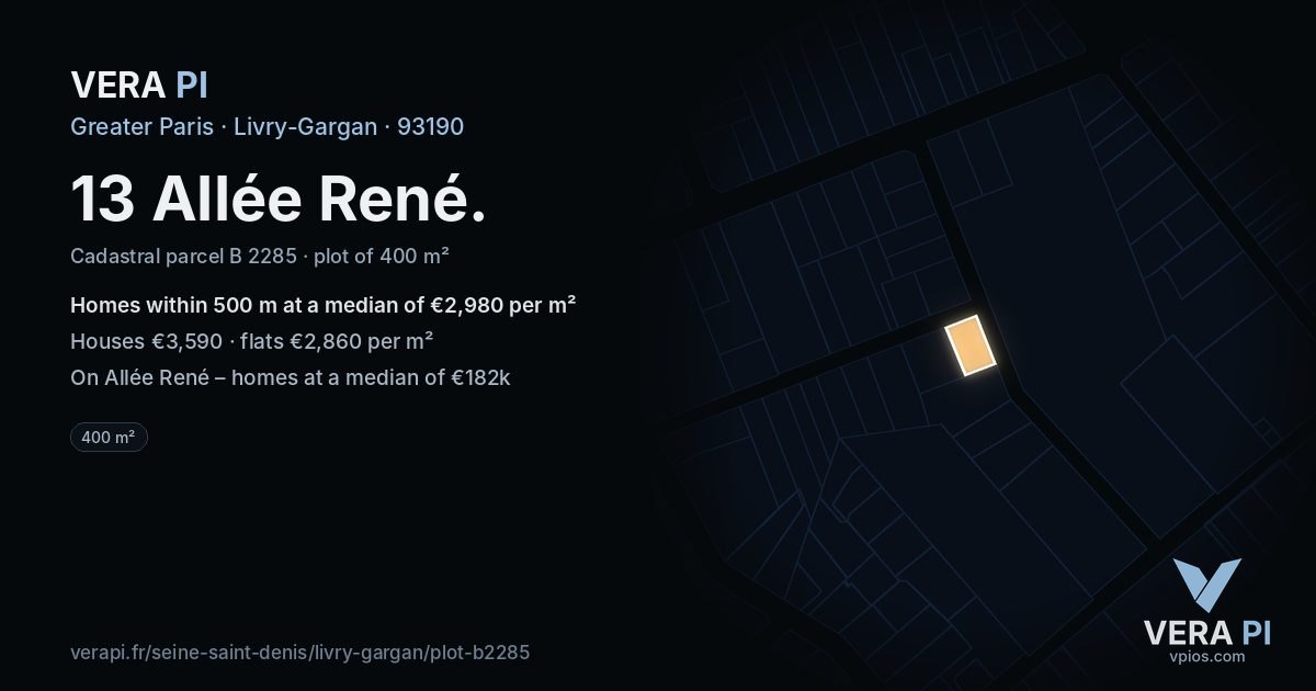13 Allée René, Livry-Gargan at night – the plot lit, the parcels around coloured by the prices near them