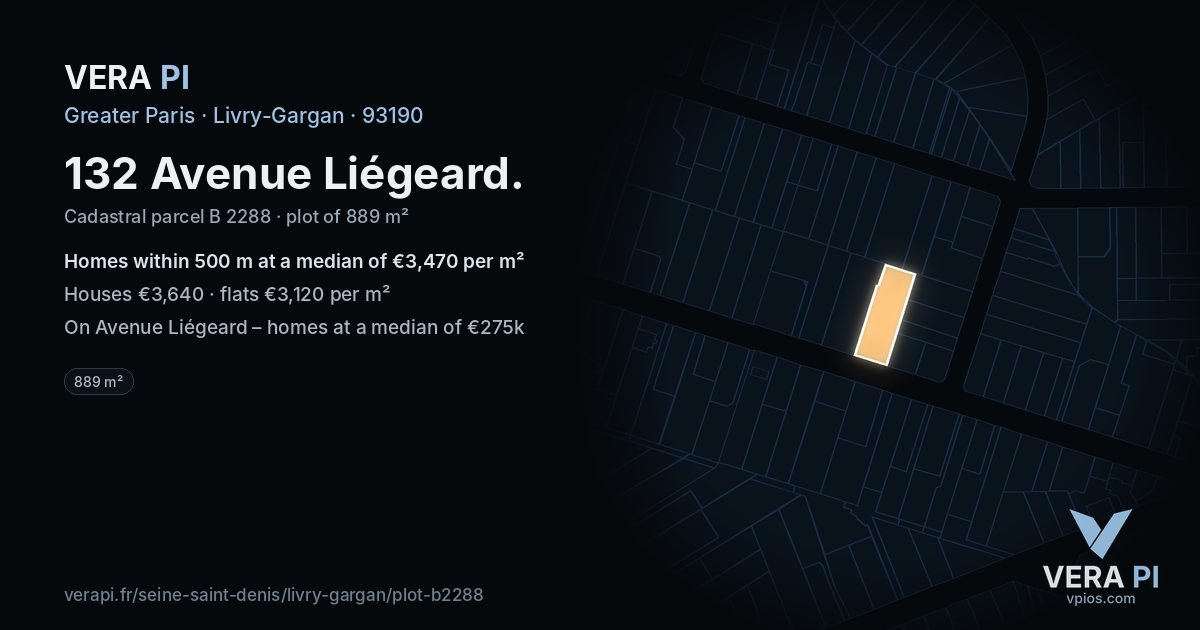 132 Avenue Liégeard, Livry-Gargan at night – the plot lit, the parcels around coloured by the prices near them
