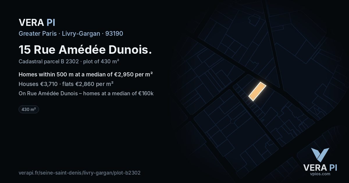 15 Rue Amédée Dunois, Livry-Gargan at night – the plot lit, the parcels around coloured by the prices near them