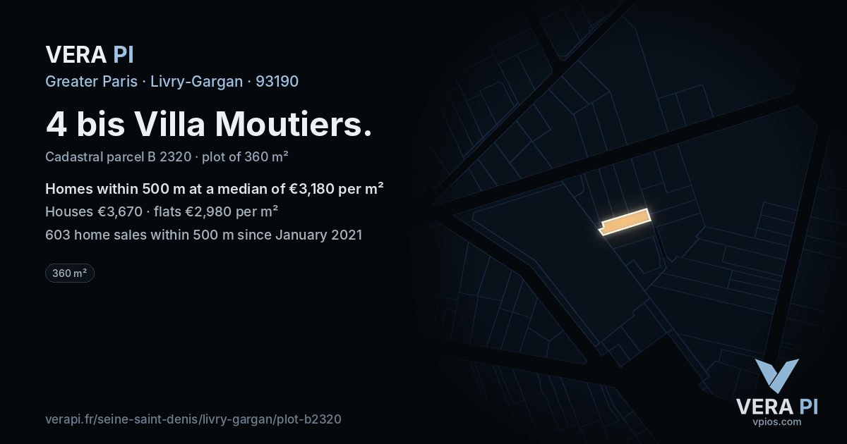 4 bis Villa Moutiers, Livry-Gargan at night – the plot lit, the parcels around coloured by the prices near them