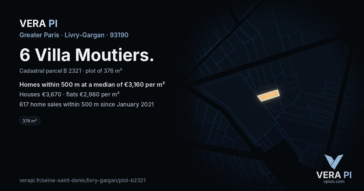6 Villa Moutiers, Livry-Gargan at night – the plot lit, the parcels around coloured by the prices near them