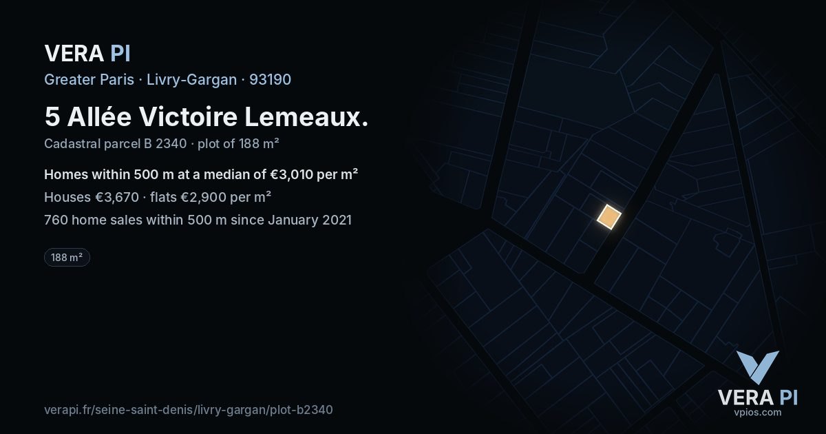 5 Allée Victoire Lemeaux, Livry-Gargan at night – the plot lit, the parcels around coloured by the prices near them