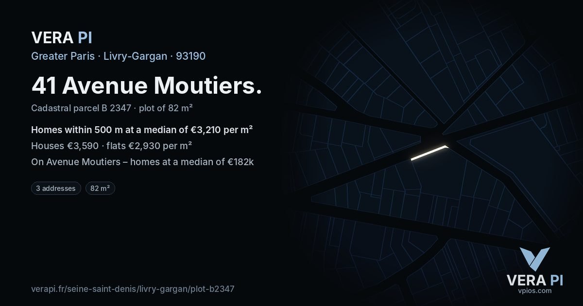 41 Avenue Moutiers, Livry-Gargan at night – the plot lit, the parcels around coloured by the prices near them