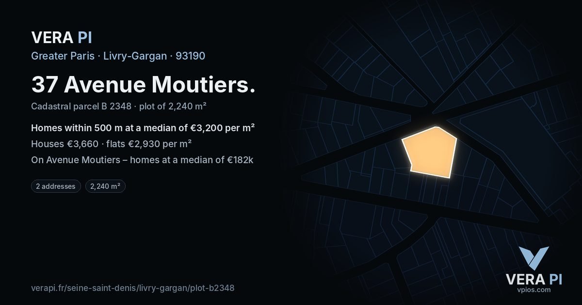 37 Avenue Moutiers, Livry-Gargan at night – the plot lit, the parcels around coloured by the prices near them