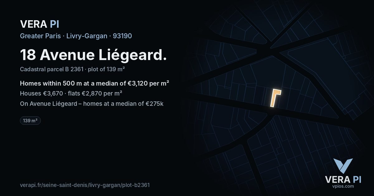 18 Avenue Liégeard, Livry-Gargan at night – the plot lit, the parcels around coloured by the prices near them