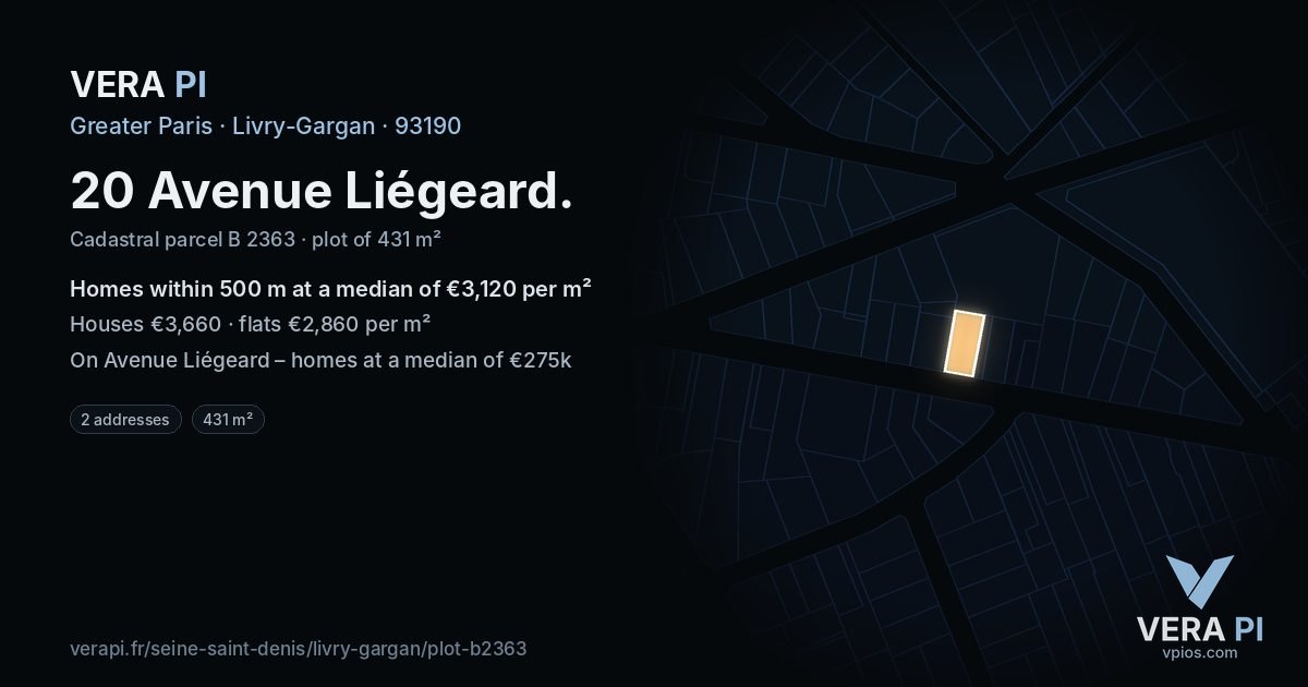 20 Avenue Liégeard, Livry-Gargan at night – the plot lit, the parcels around coloured by the prices near them