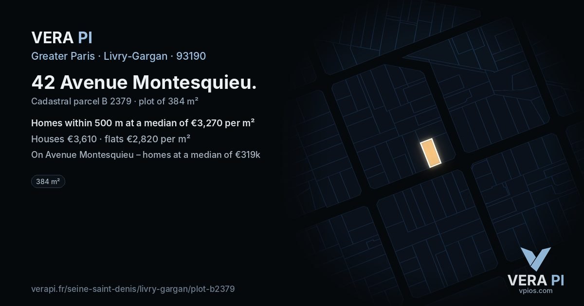 42 Avenue Montesquieu, Livry-Gargan at night – the plot lit, the parcels around coloured by the prices near them