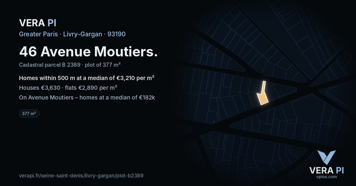 46 Avenue Moutiers, Livry-Gargan at night – the plot lit, the parcels around coloured by the prices near them