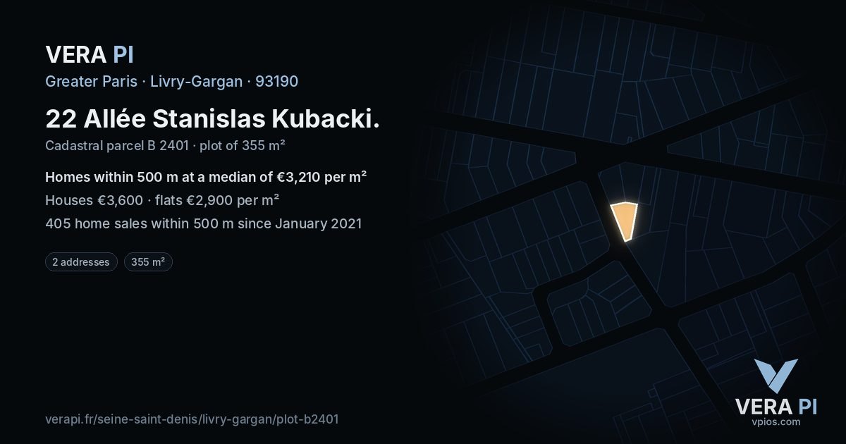 22 Allée Stanislas Kubacki, Livry-Gargan at night – the plot lit, the parcels around coloured by the prices near them