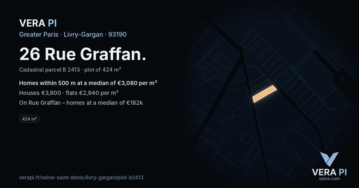 26 Rue Graffan, Livry-Gargan at night – the plot lit, the parcels around coloured by the prices near them