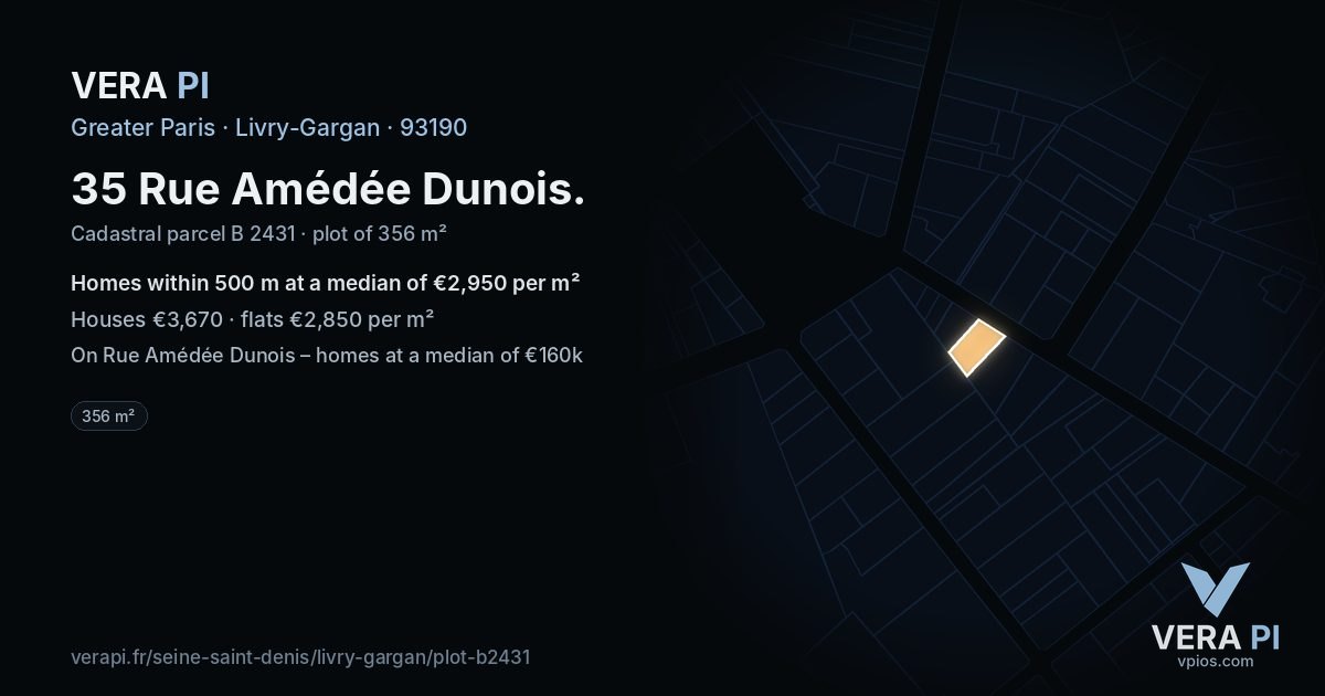 35 Rue Amédée Dunois, Livry-Gargan at night – the plot lit, the parcels around coloured by the prices near them