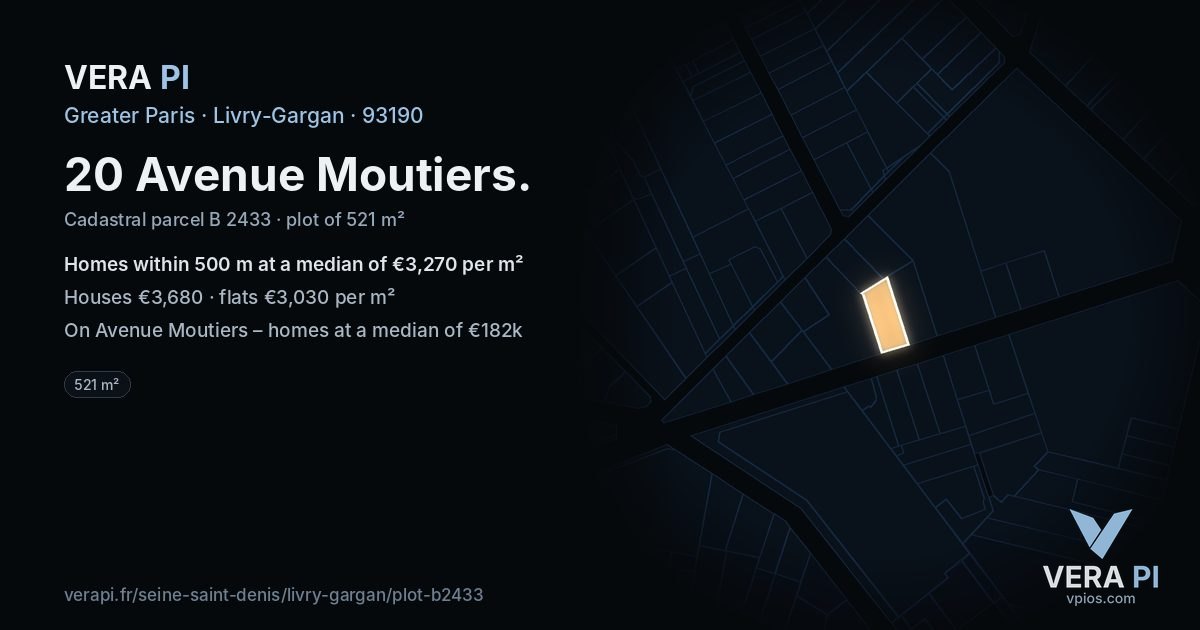 20 Avenue Moutiers, Livry-Gargan at night – the plot lit, the parcels around coloured by the prices near them