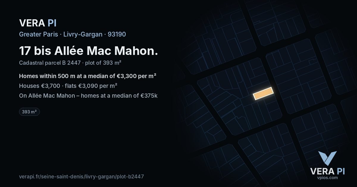 17 bis Allée Mac Mahon, Livry-Gargan at night – the plot lit, the parcels around coloured by the prices near them
