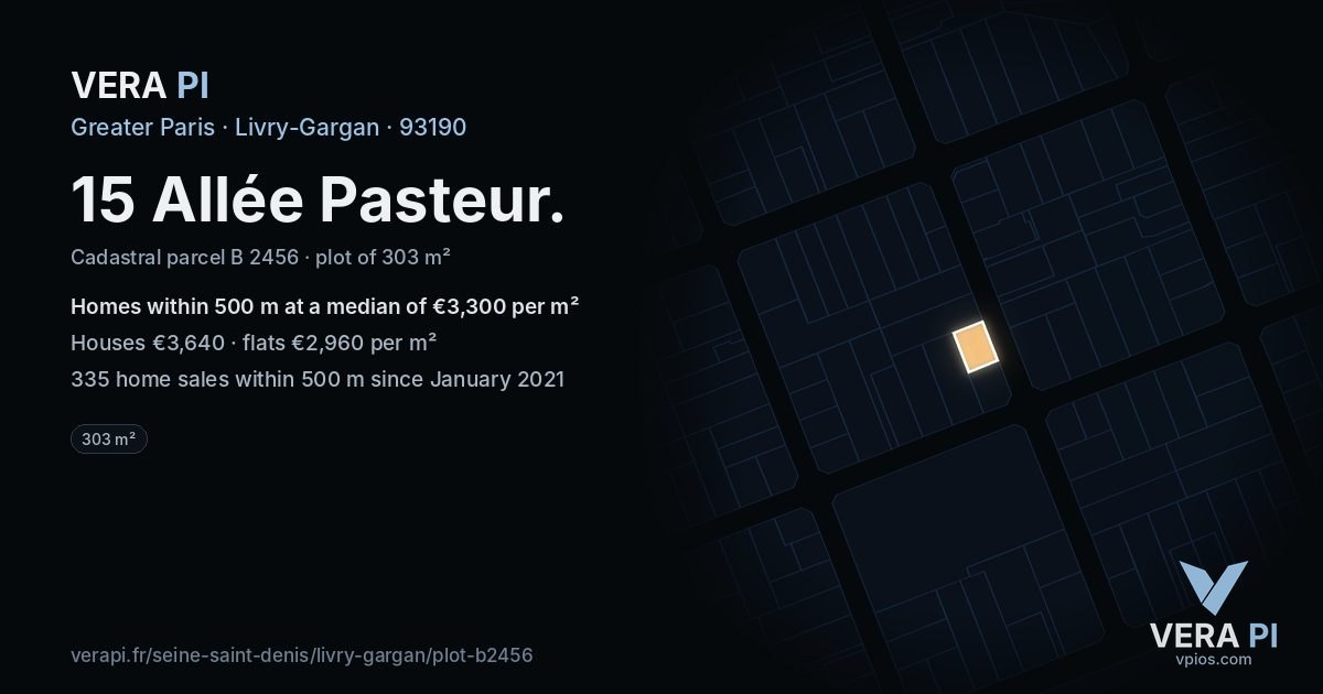 15 Allée Pasteur, Livry-Gargan at night – the plot lit, the parcels around coloured by the prices near them