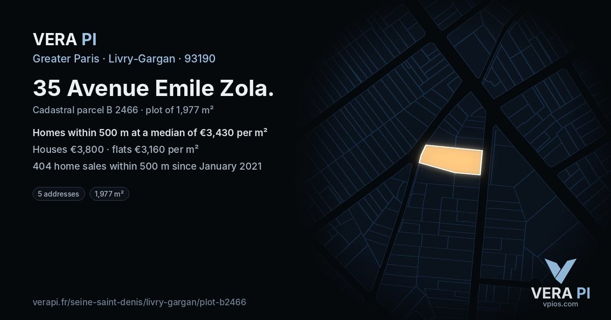 35 Avenue Emile Zola, Livry-Gargan at night – the plot lit, the parcels around coloured by the prices near them