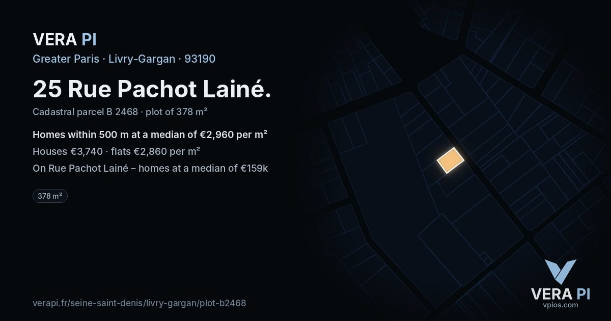 25 Rue Pachot Lainé, Livry-Gargan at night – the plot lit, the parcels around coloured by the prices near them