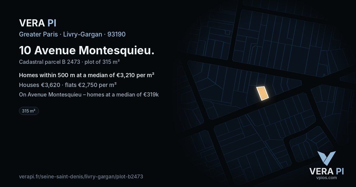 10 Avenue Montesquieu, Livry-Gargan at night – the plot lit, the parcels around coloured by the prices near them