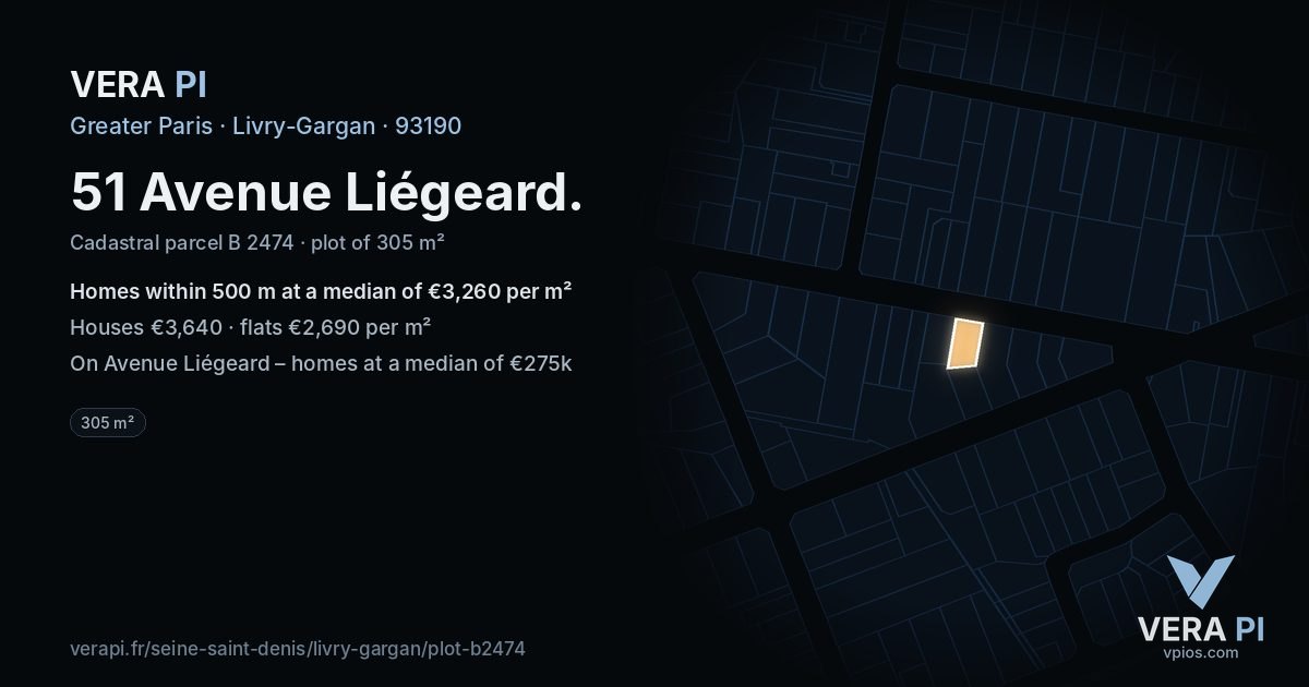 51 Avenue Liégeard, Livry-Gargan at night – the plot lit, the parcels around coloured by the prices near them