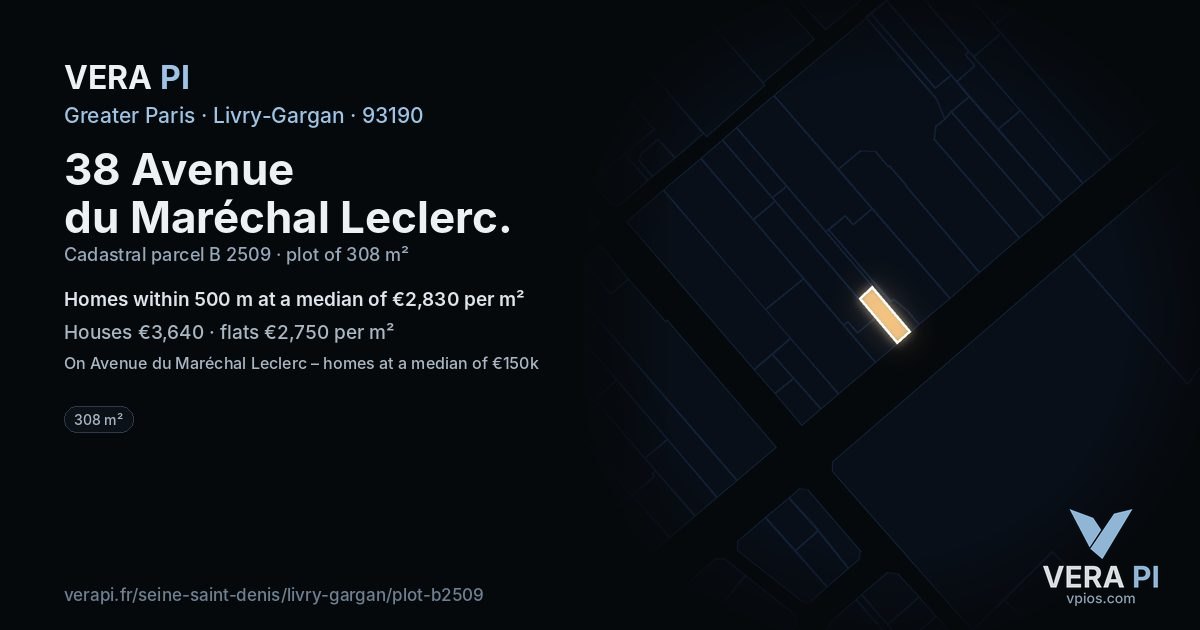 38 Avenue du Maréchal Leclerc, Livry-Gargan at night – the plot lit, the parcels around coloured by the prices near them