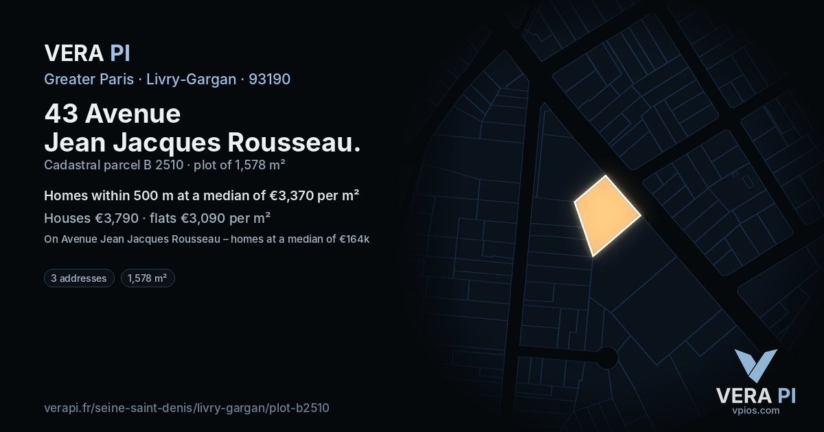 43 Avenue Jean Jacques Rousseau, Livry-Gargan at night – the plot lit, the parcels around coloured by the prices near them