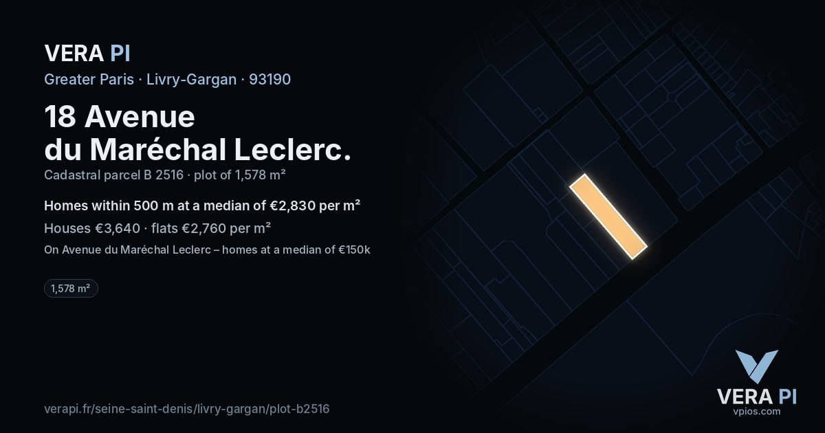 18 Avenue du Maréchal Leclerc, Livry-Gargan at night – the plot lit, the parcels around coloured by the prices near them