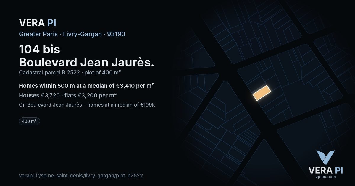 104 bis Boulevard Jean Jaurès, Livry-Gargan at night – the plot lit, the parcels around coloured by the prices near them