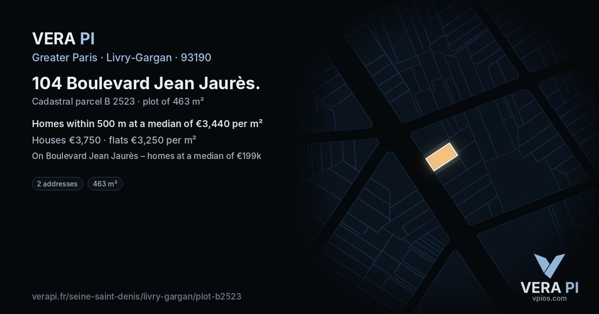 104 Boulevard Jean Jaurès, Livry-Gargan at night – the plot lit, the parcels around coloured by the prices near them