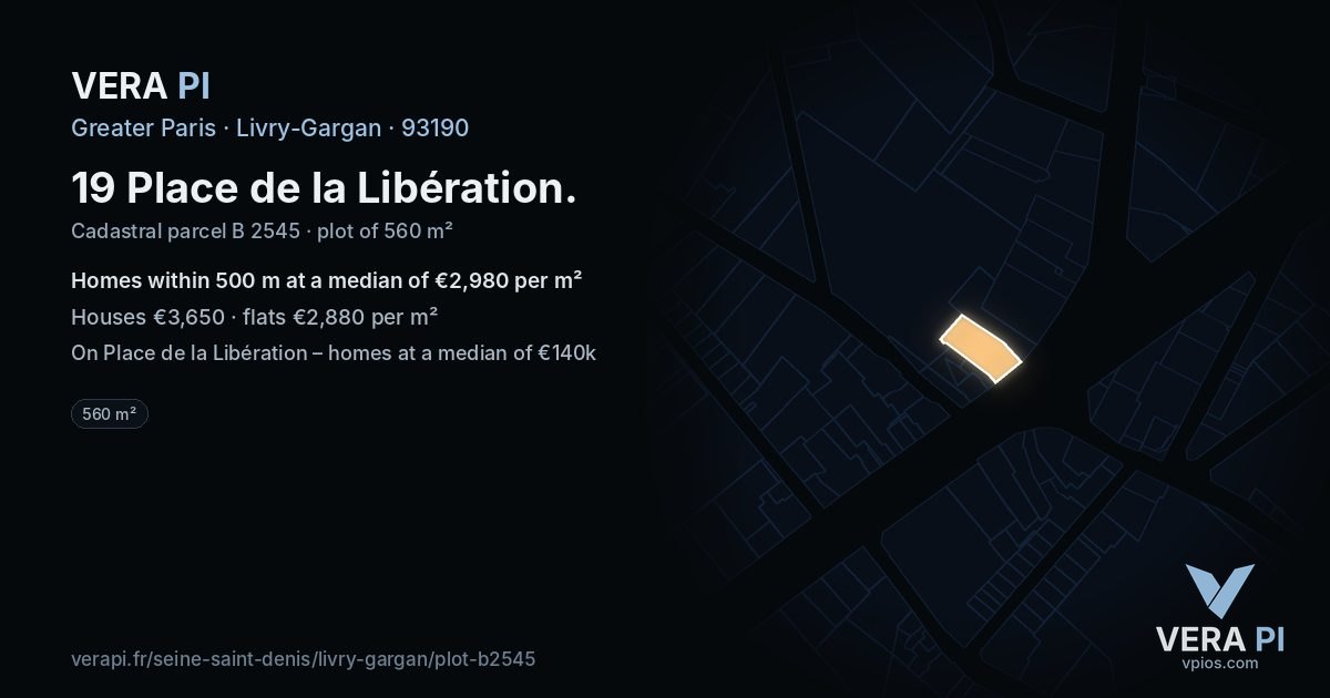 19 Place de la Libération, Livry-Gargan at night – the plot lit, the parcels around coloured by the prices near them
