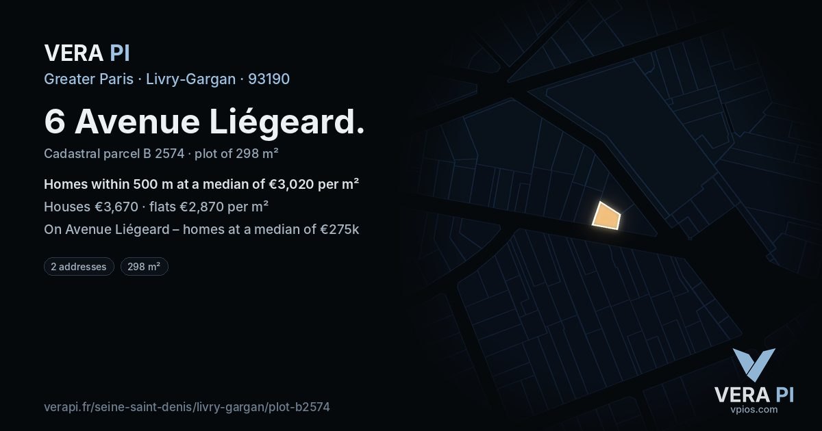 6 Avenue Liégeard, Livry-Gargan at night – the plot lit, the parcels around coloured by the prices near them