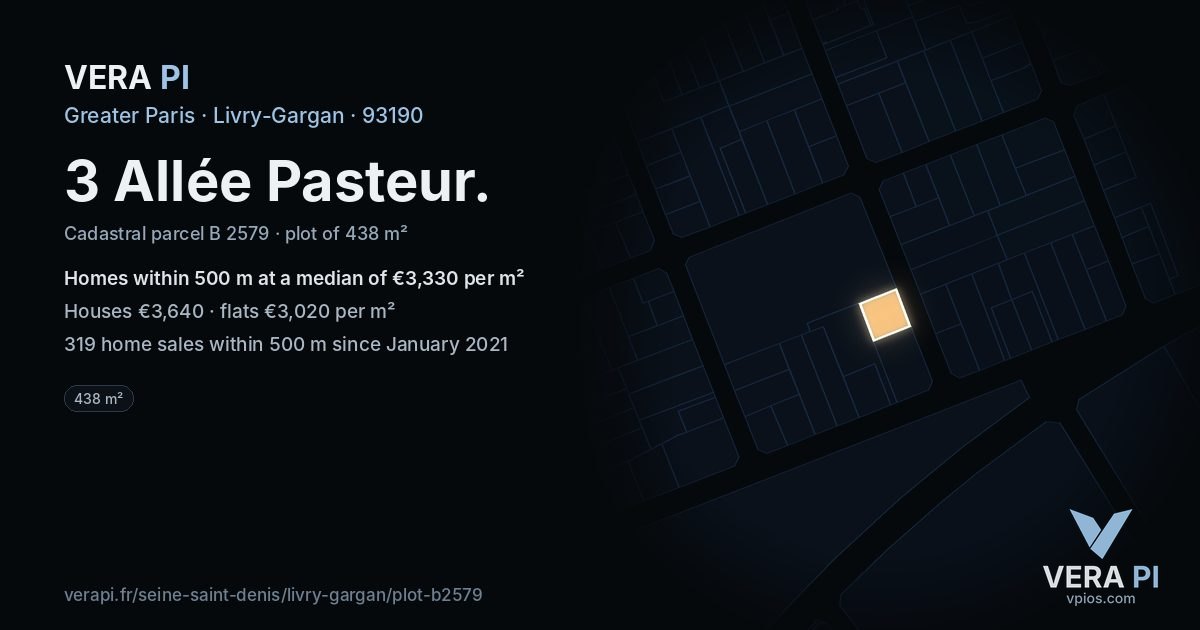 3 Allée Pasteur, Livry-Gargan at night – the plot lit, the parcels around coloured by the prices near them