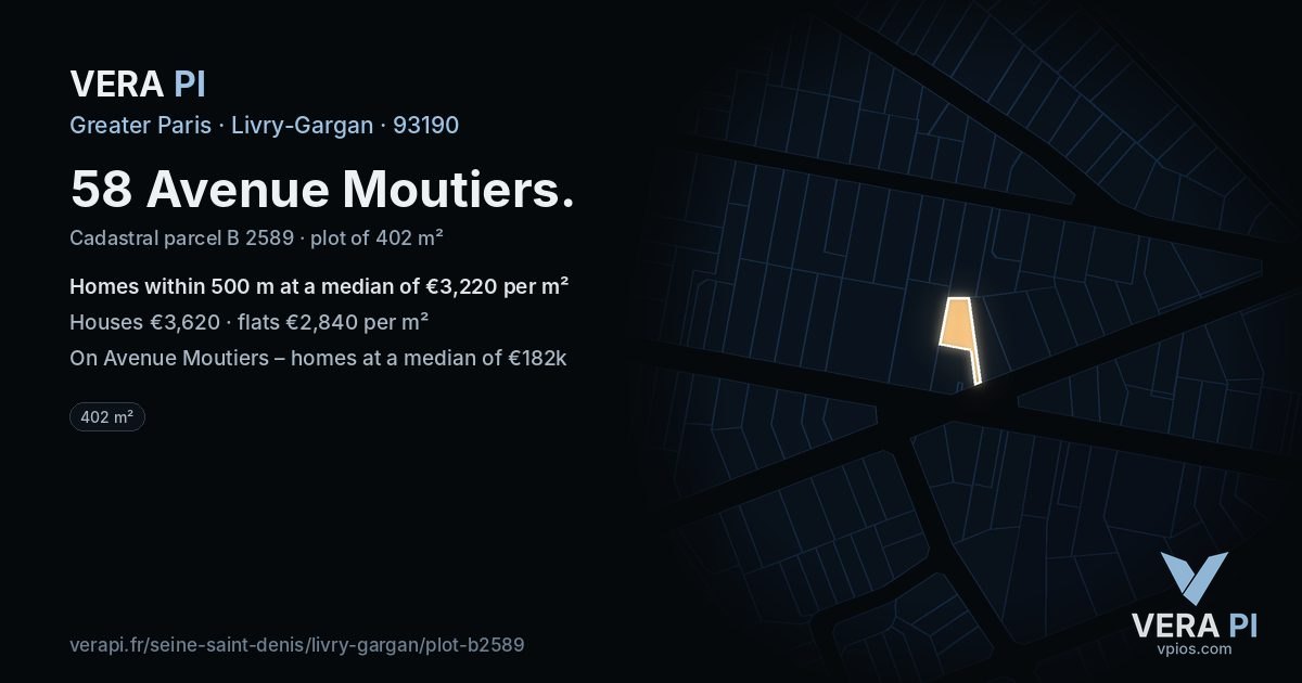 58 Avenue Moutiers, Livry-Gargan at night – the plot lit, the parcels around coloured by the prices near them