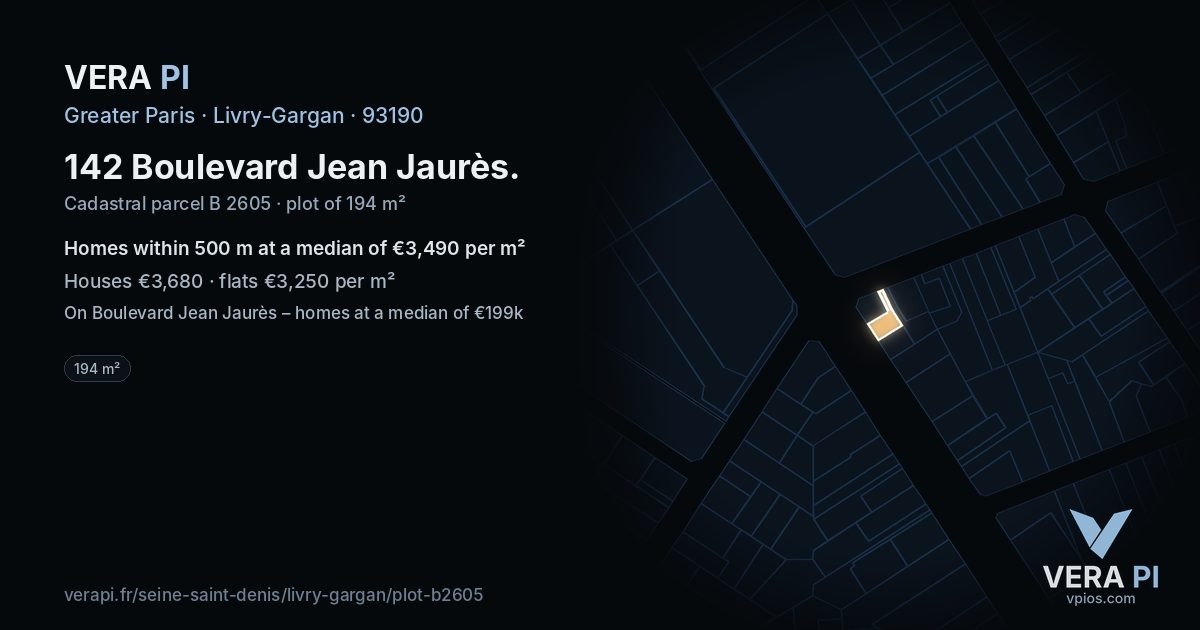 142 Boulevard Jean Jaurès, Livry-Gargan at night – the plot lit, the parcels around coloured by the prices near them