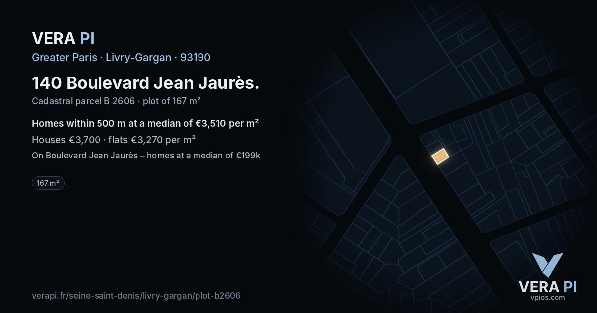 140 Boulevard Jean Jaurès, Livry-Gargan at night – the plot lit, the parcels around coloured by the prices near them