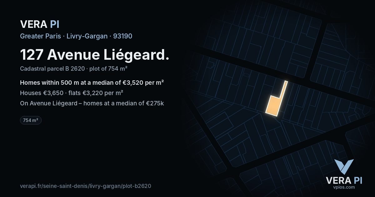127 Avenue Liégeard, Livry-Gargan at night – the plot lit, the parcels around coloured by the prices near them