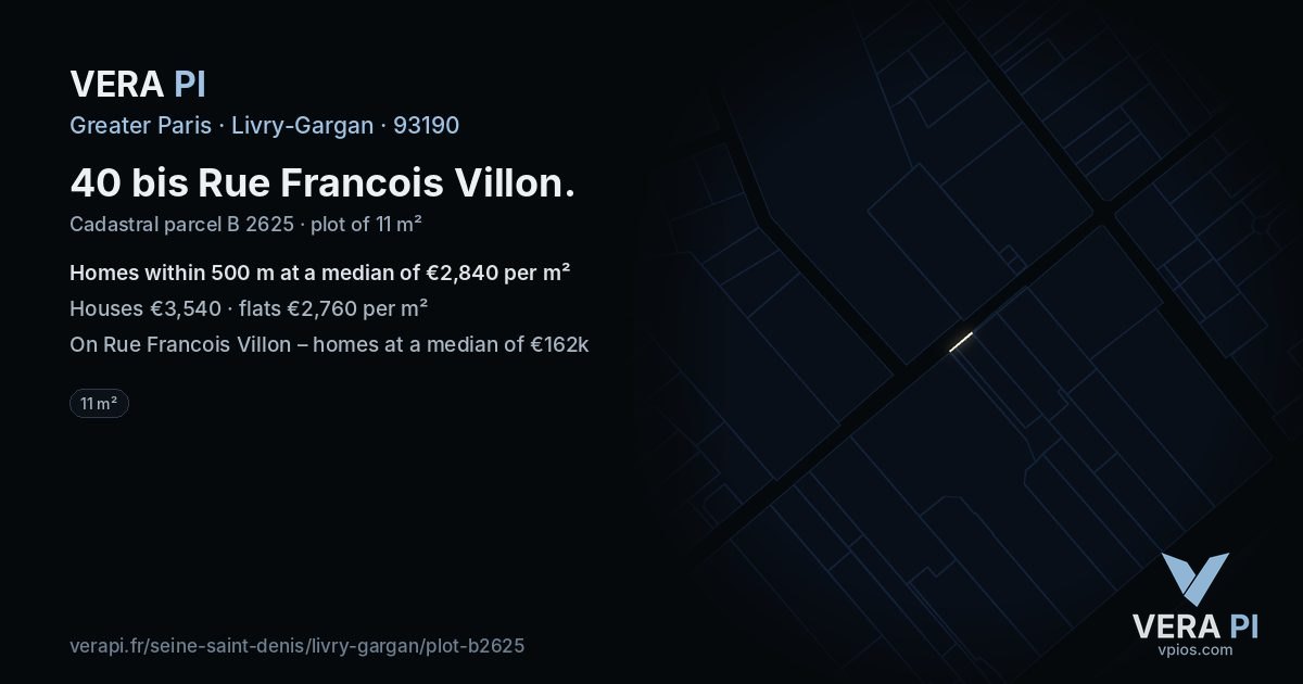 40 bis Rue Francois Villon, Livry-Gargan at night – the plot lit, the parcels around coloured by the prices near them
