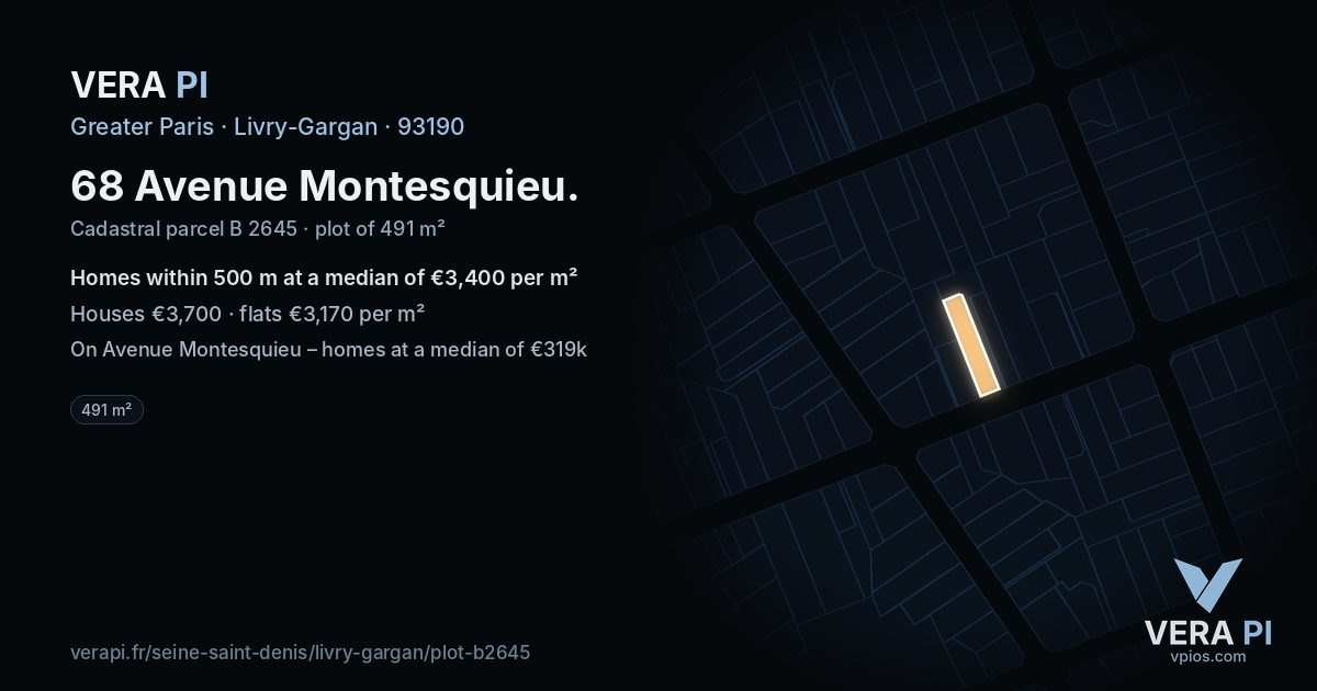 68 Avenue Montesquieu, Livry-Gargan at night – the plot lit, the parcels around coloured by the prices near them