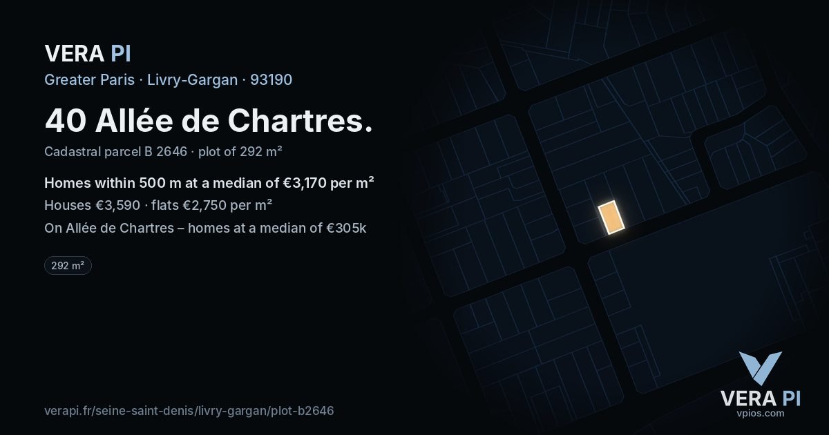 40 Allée de Chartres, Livry-Gargan at night – the plot lit, the parcels around coloured by the prices near them