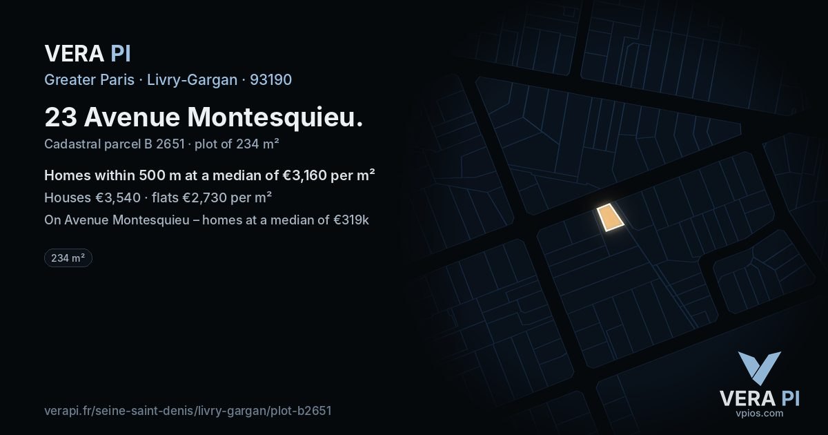 23 Avenue Montesquieu, Livry-Gargan at night – the plot lit, the parcels around coloured by the prices near them