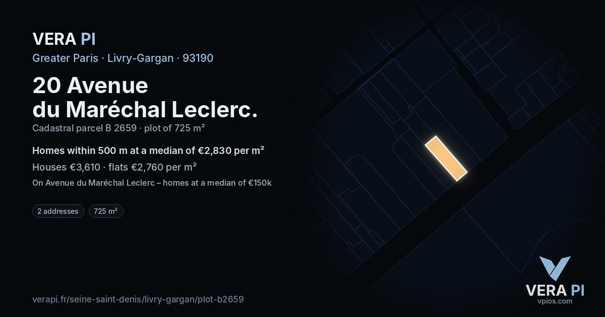 20 Avenue du Maréchal Leclerc, Livry-Gargan at night – the plot lit, the parcels around coloured by the prices near them