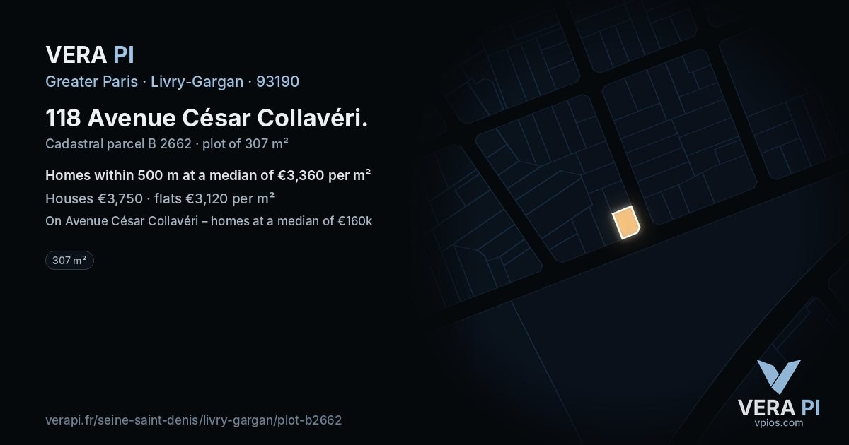 118 Avenue César Collavéri, Livry-Gargan at night – the plot lit, the parcels around coloured by the prices near them