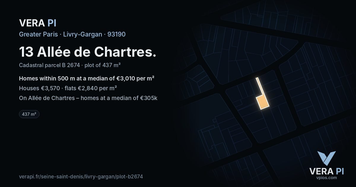 13 Allée de Chartres, Livry-Gargan at night – the plot lit, the parcels around coloured by the prices near them