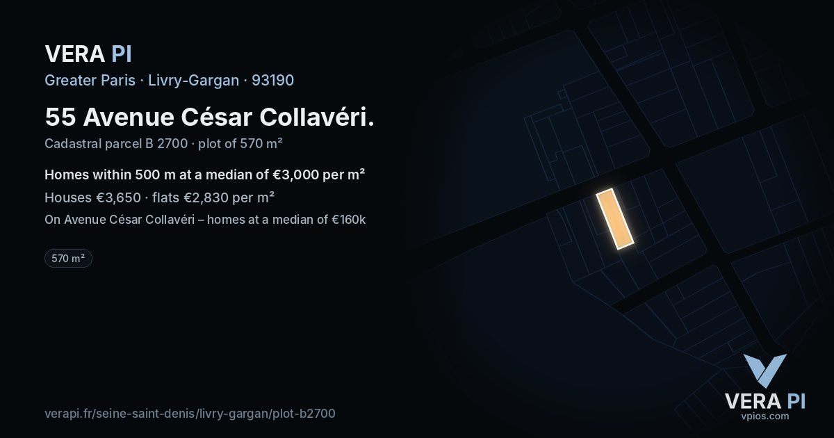 55 Avenue César Collavéri, Livry-Gargan at night – the plot lit, the parcels around coloured by the prices near them