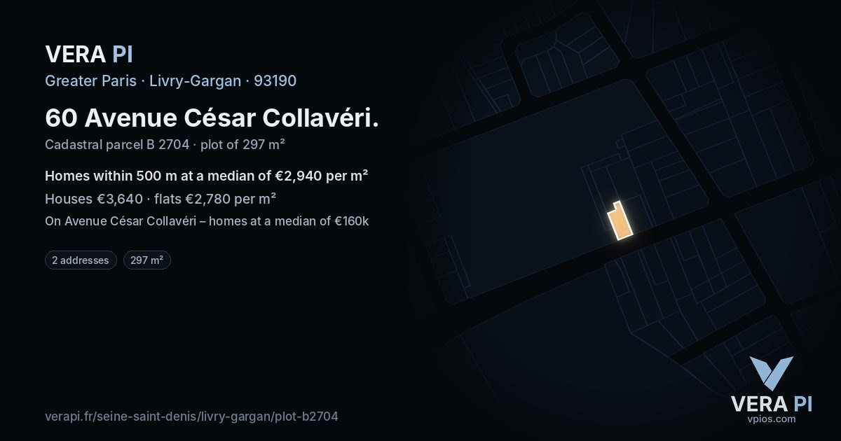 60 Avenue César Collavéri, Livry-Gargan at night – the plot lit, the parcels around coloured by the prices near them