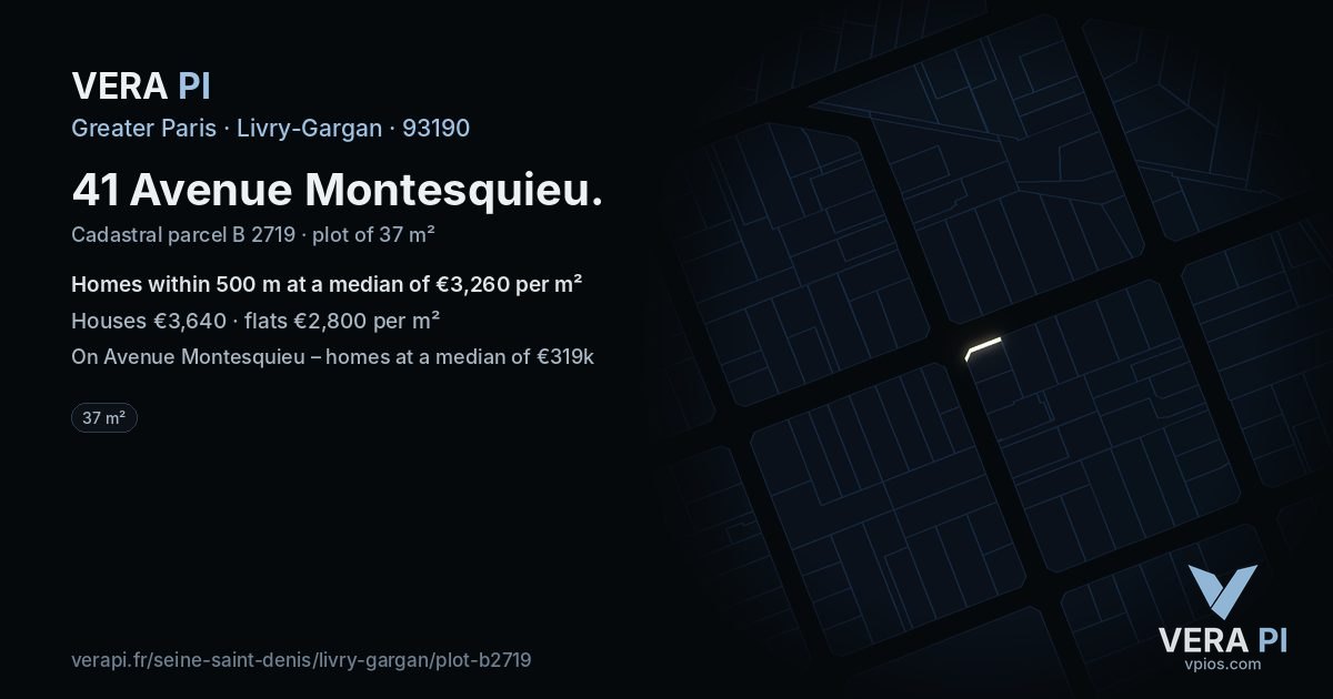 41 Avenue Montesquieu, Livry-Gargan at night – the plot lit, the parcels around coloured by the prices near them