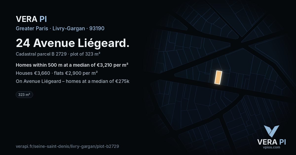 24 Avenue Liégeard, Livry-Gargan at night – the plot lit, the parcels around coloured by the prices near them