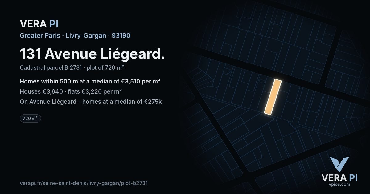 131 Avenue Liégeard, Livry-Gargan at night – the plot lit, the parcels around coloured by the prices near them
