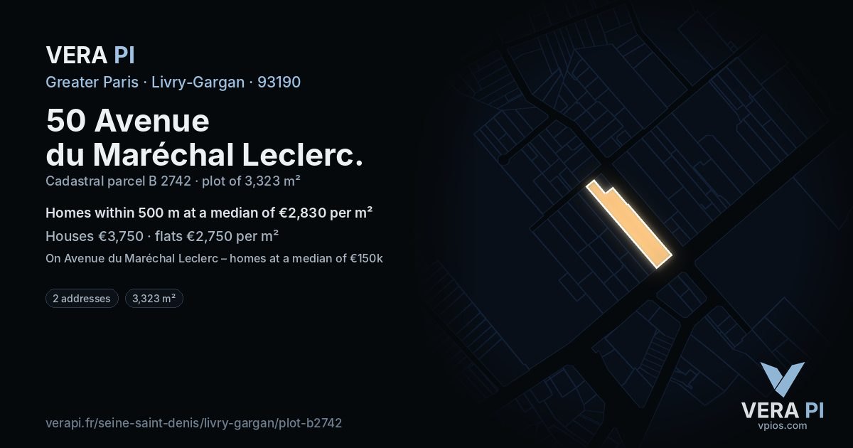 50 Avenue du Maréchal Leclerc, Livry-Gargan at night – the plot lit, the parcels around coloured by the prices near them
