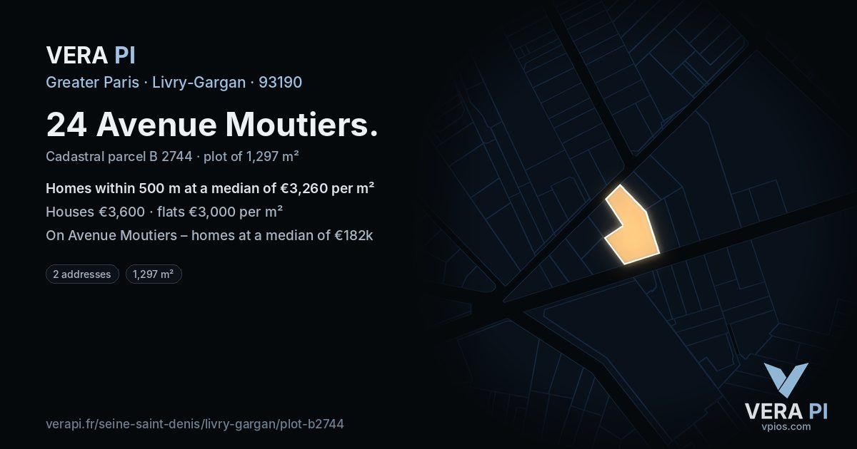 24 Avenue Moutiers, Livry-Gargan at night – the plot lit, the parcels around coloured by the prices near them